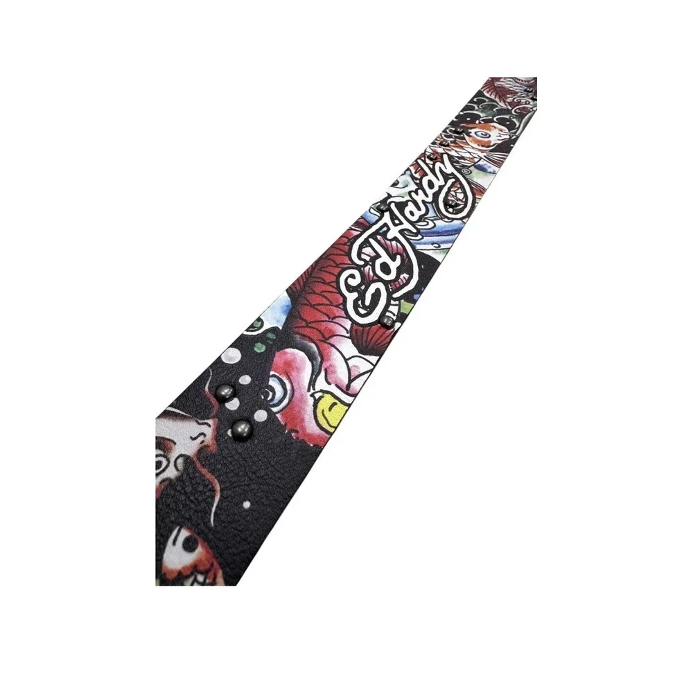 Ed‎ Hardy Men's Coy Fish Print Black Belt With Rivet Studs Size 42 New